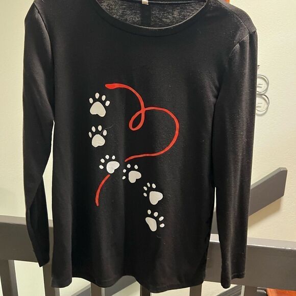Black Long Sleeve Shirt with Paw Print Design - Picture 1 of 4